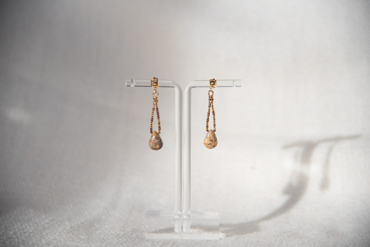 Women's Earrings - Jasper Teardrop and Seed Beads