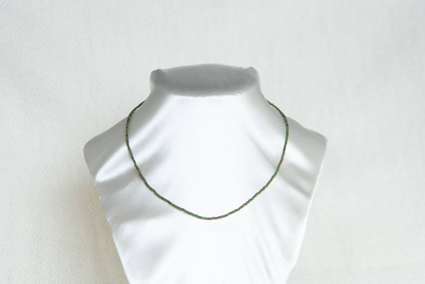 Women's Necklace: Mixed Green Seed Beads