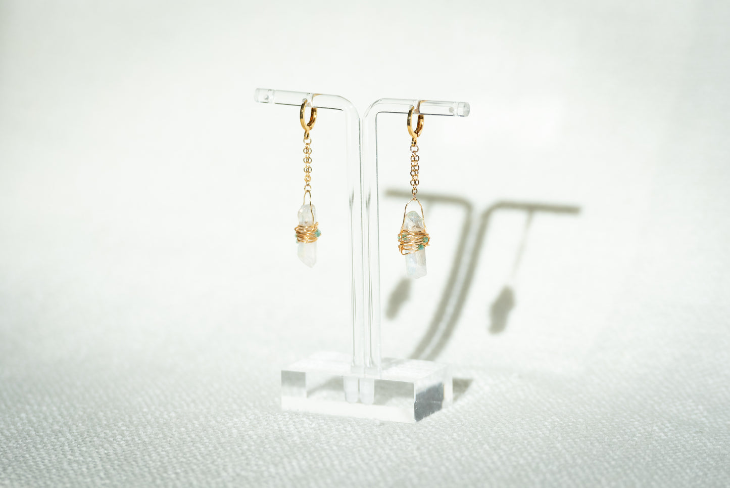 Women's Earrings - Luster Quartz Dangle on Gold