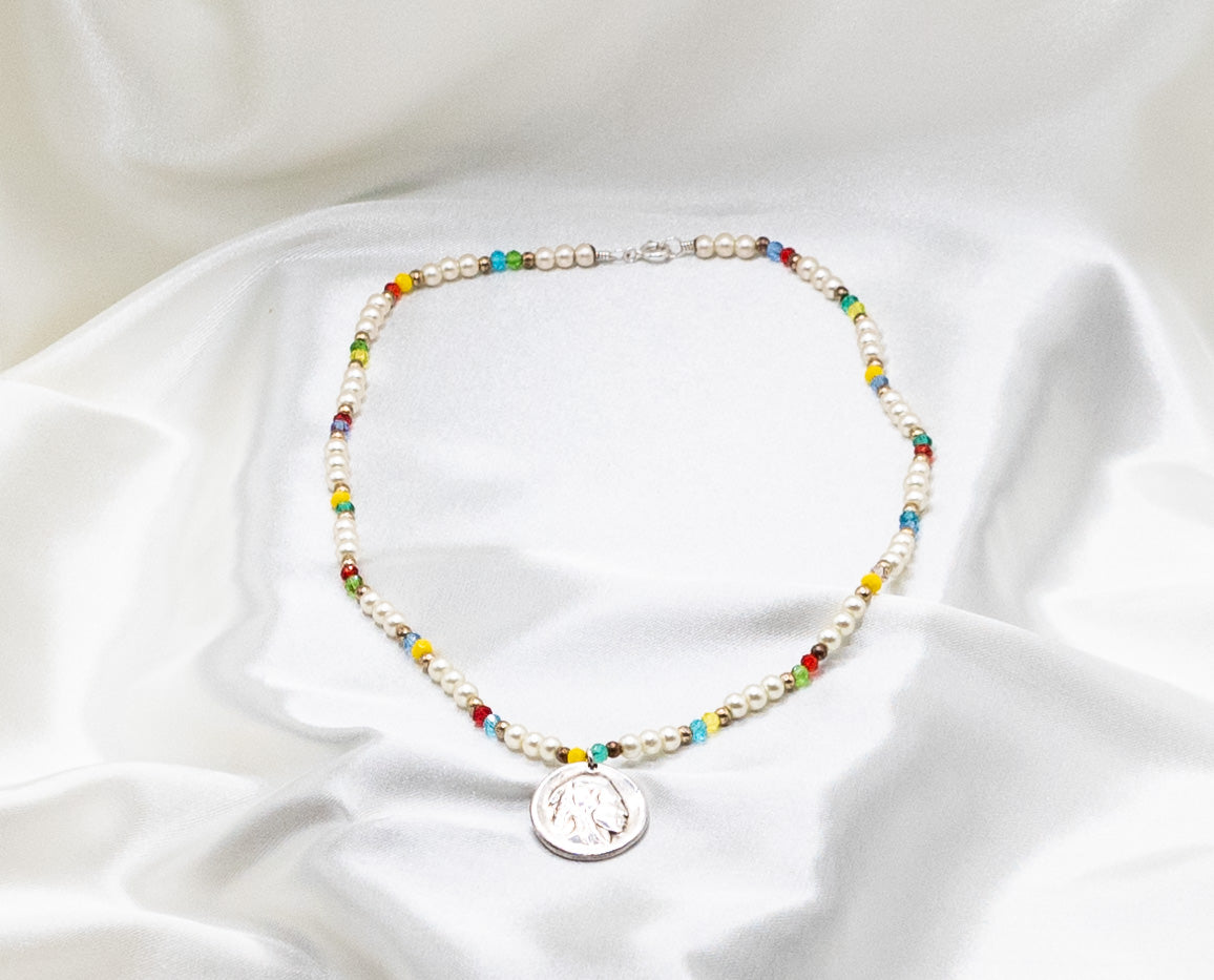 Necklace: Women's Beads with Indian Head Pendant