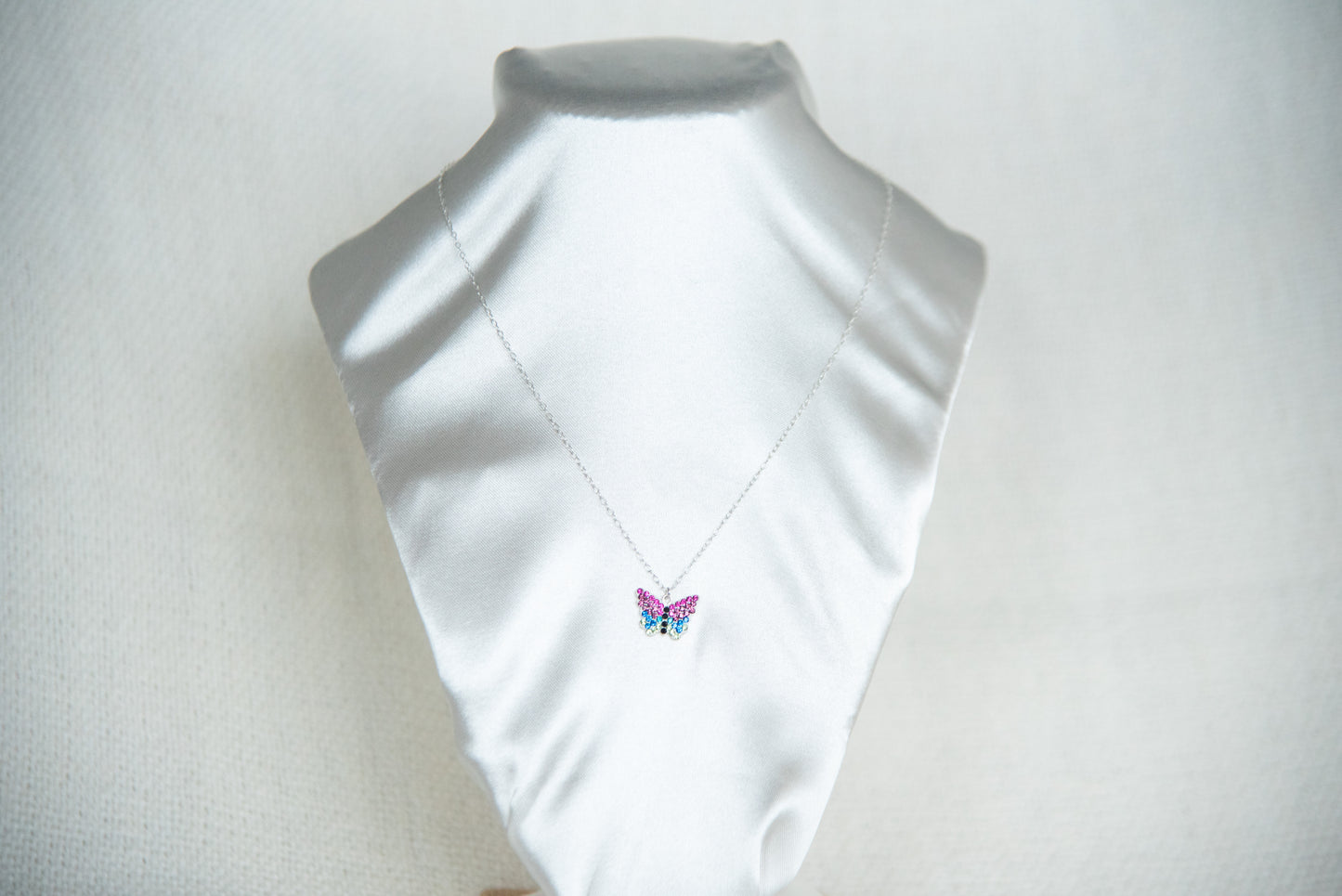 Women Necklace - Silver Multicolor Butterfly