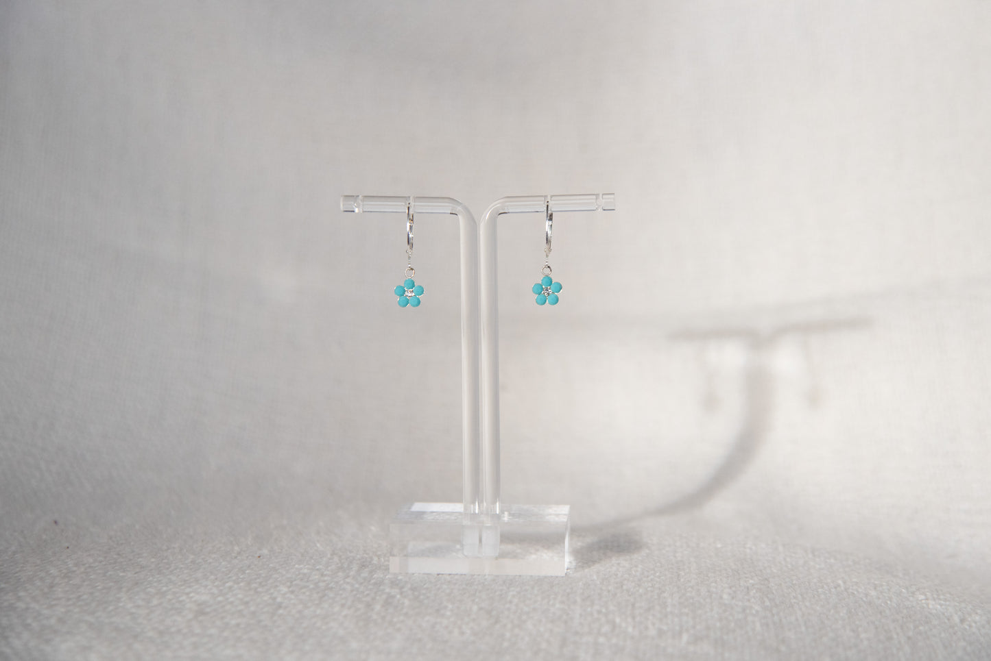 Earrings - Women's Sterling Silver Turquoise Crystal Flower