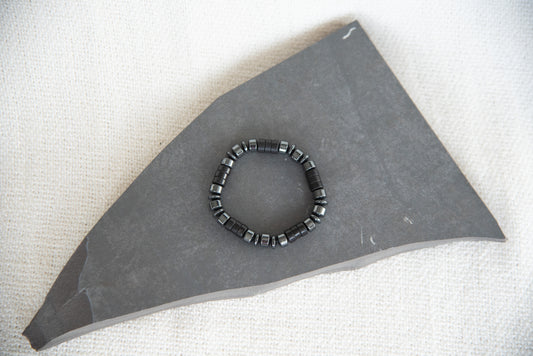 Bracelet: Men's Black Jasper and Hematite Stretch Bracelet