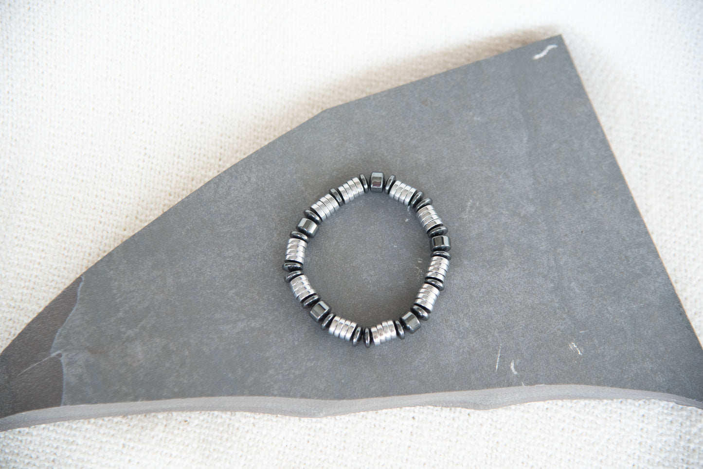 Bracelet: Men's Silver and Grey Hematite Stretch Bracelet