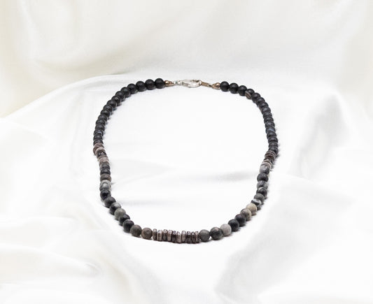 Necklace: Men's Black and Gray Agate